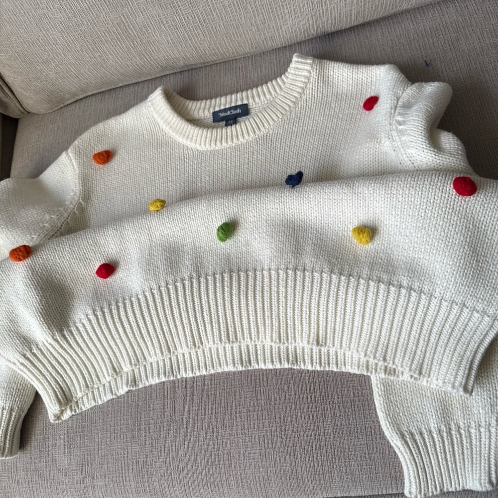 Modcloth Cream Sweater with Colorful Pom-Poms, XXL - Picture 6 of 7